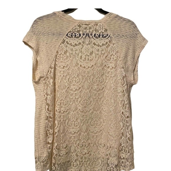 Everleigh Size S/P Shirt Top Short Sleeve Scoop Neck Cream Lace Detail Blouse - Picture 6 of 11